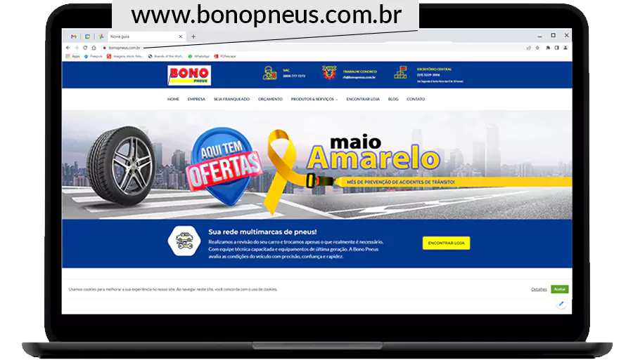 O domínio oficial da Bono Pneus é o www.bonopneus.com.br