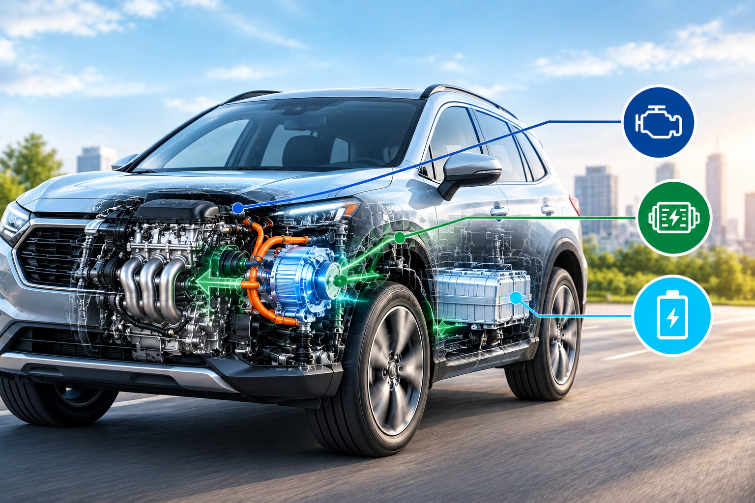 Trem de força de veículo híbrido em montagem e testes de dinamômetro em laboratório de engenharia automotiva