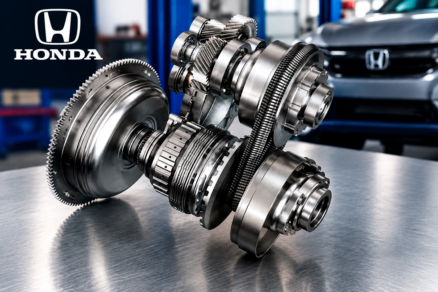 Transmissão automática CVT de veículo Honda em manutenção na Bono— filtro do câmbio CVT Honda não exige troca