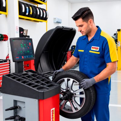 Técnico automotivo realizando revisão preventiva na Bono Pneus